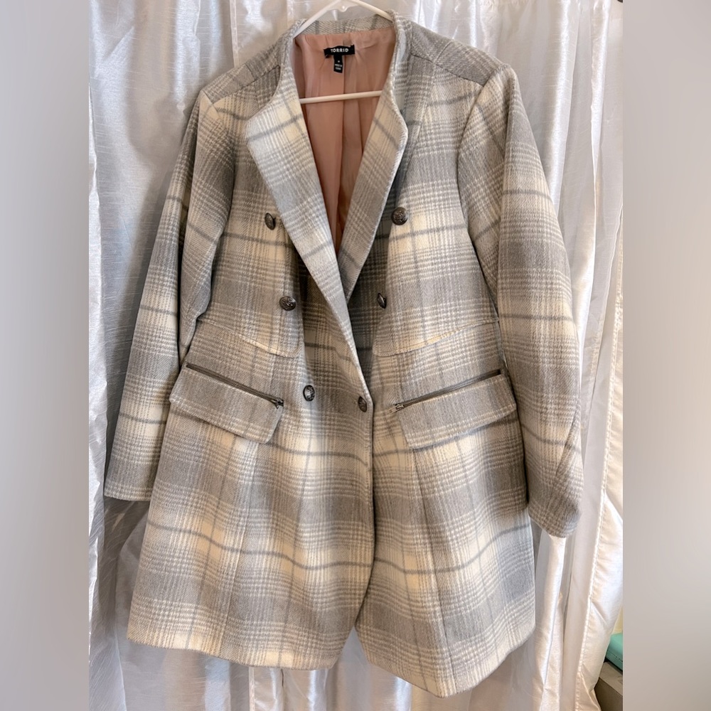 Torrid Gray Plaid Wool Midi Coat